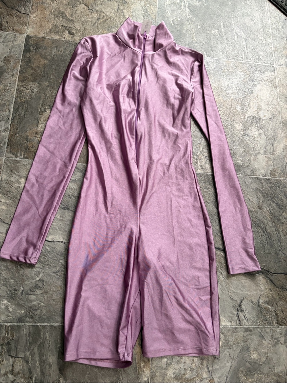 Ktoo purple lavender long sleeve short romper mock neck front zipper small